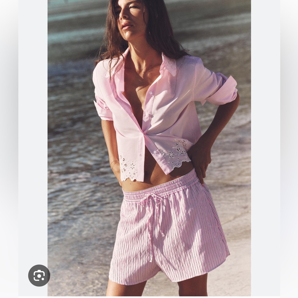 ZARA Striped Pink Boxer Shorts Women’s Size Medium BRAND NEW - Picture 2 of 9